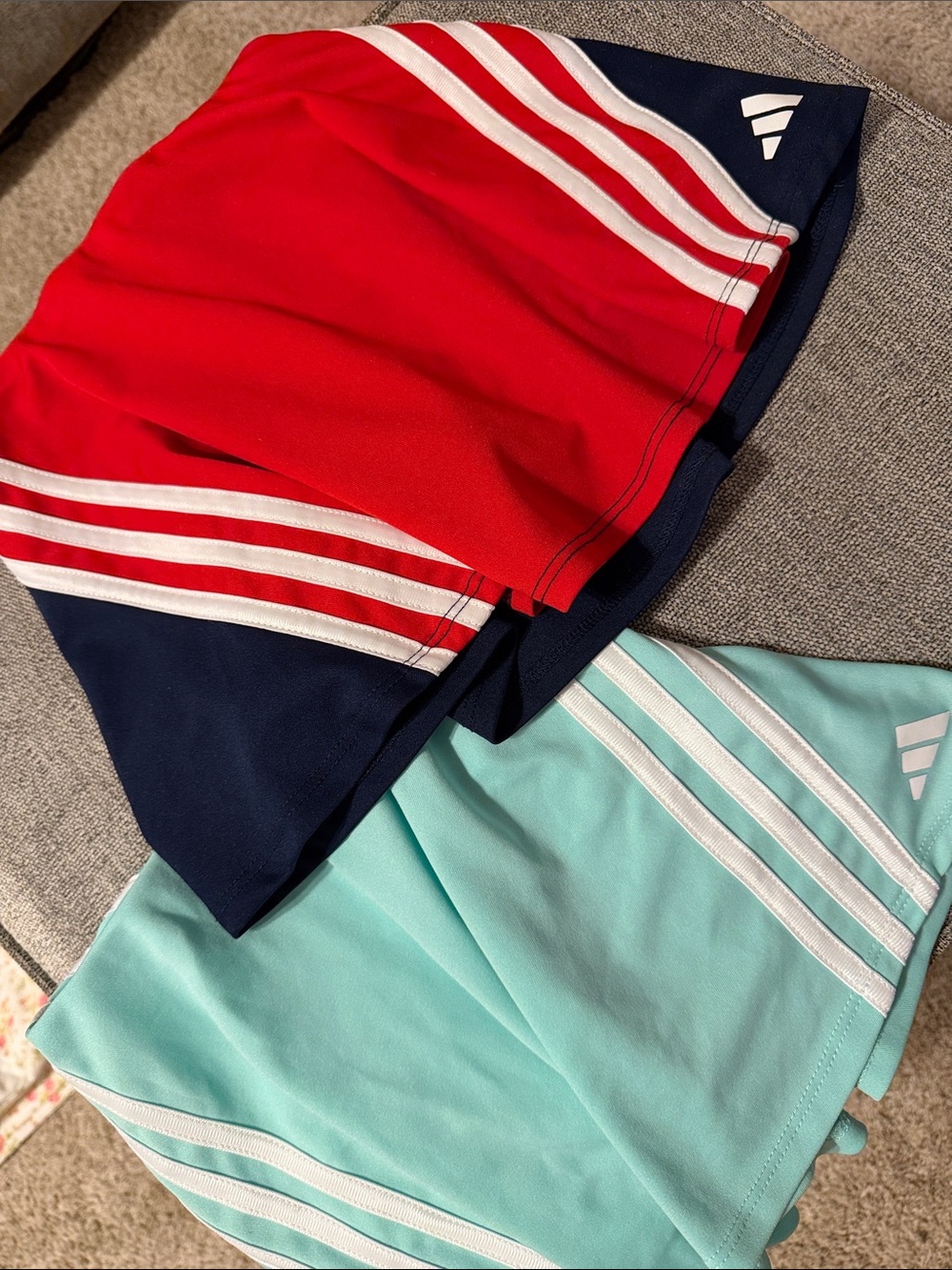 adidas Two-Pack Athletic Skorts in Red, Navy & Mint